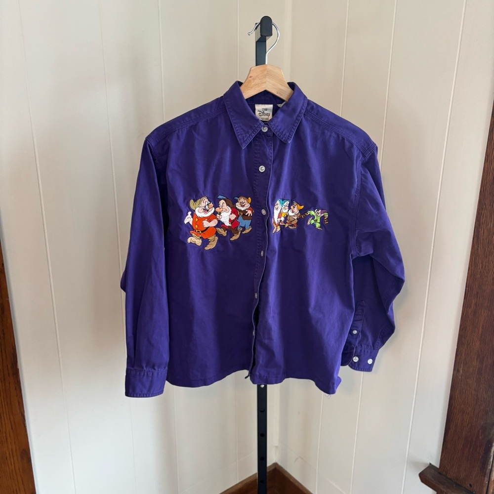 Vintage Disney Store Purple Button Up Seven Dwarfs Embroidered Shirt Women Small - Picture 2 of 10